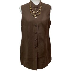 Silk Flat Pleated Brown Shift Dress